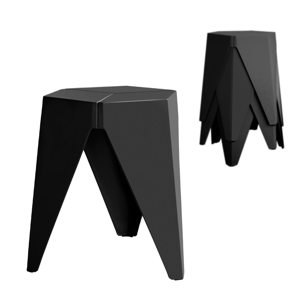 4PC Puzzle Stool Plastic Bar Stools Stackable Black by Artiss