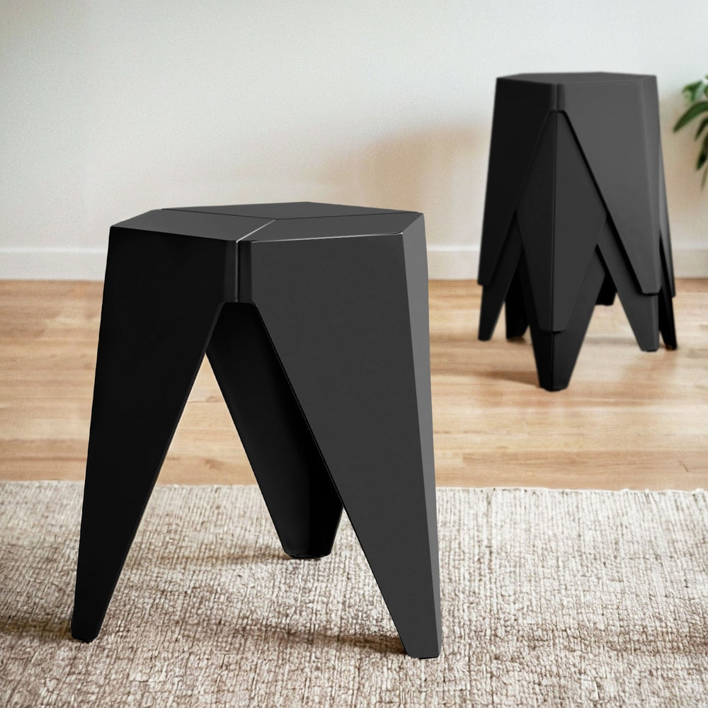 4PC Puzzle Stool Plastic Bar Stools Stackable Black by Artiss