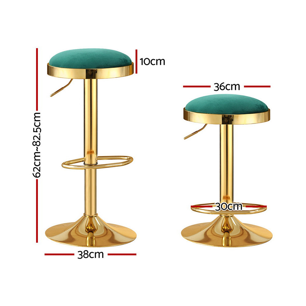 2x Bar Stools Kitchen Dining Chairs Velvet Padded by Artiss Stool Green
