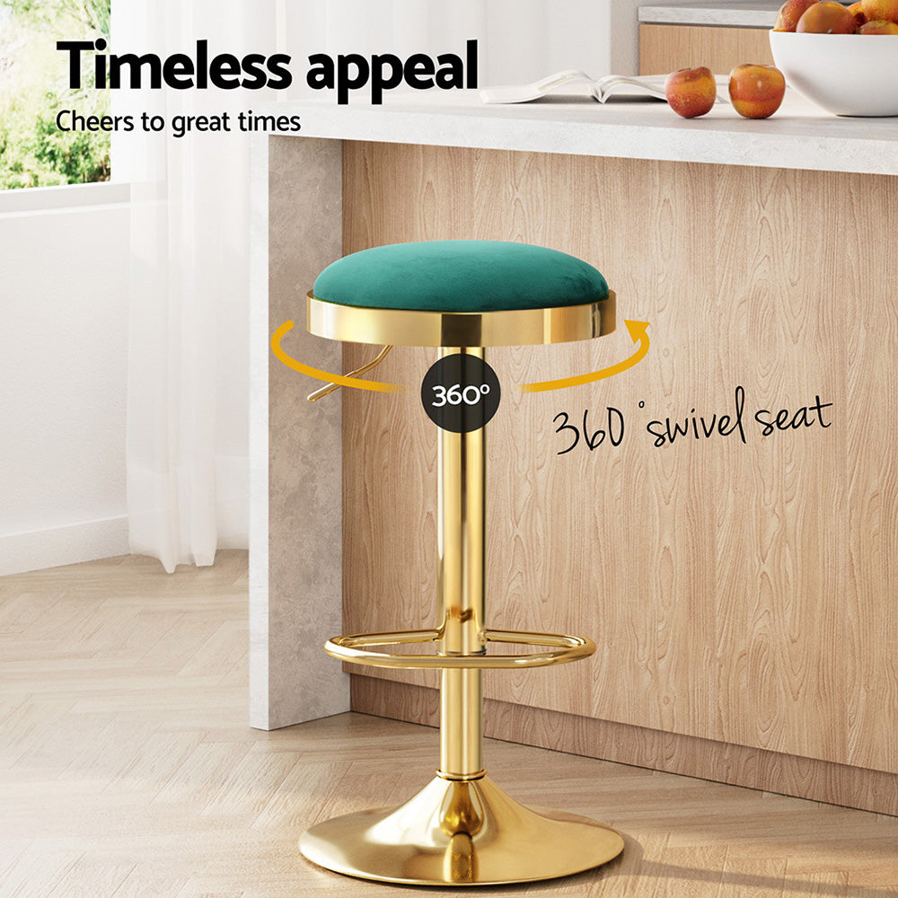 2x Bar Stools Kitchen Dining Chairs Velvet Padded by Artiss Stool Green