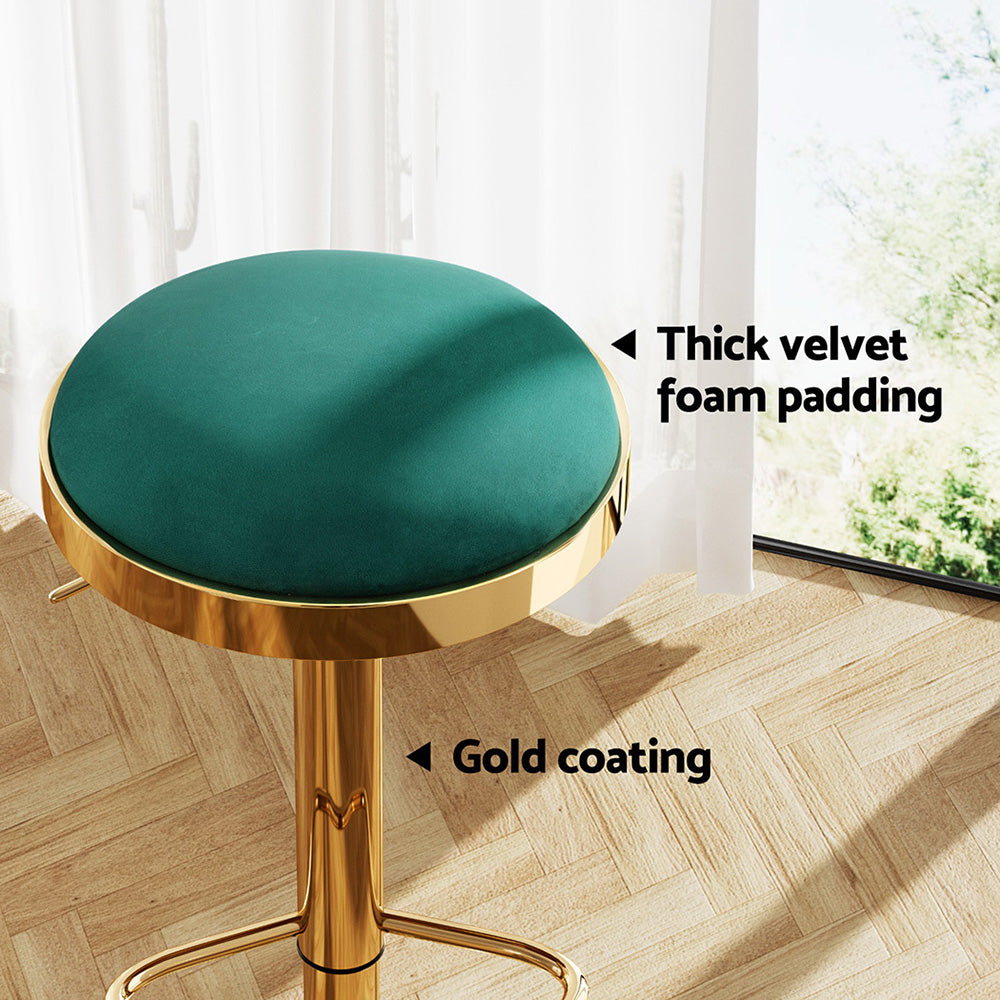 2x Bar Stools Kitchen Dining Chairs Velvet Padded by Artiss Stool Green
