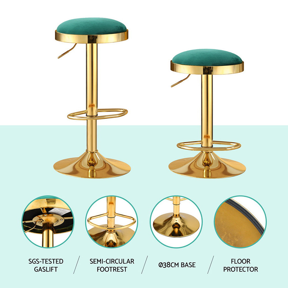 2x Bar Stools Kitchen Dining Chairs Velvet Padded by Artiss Stool Green