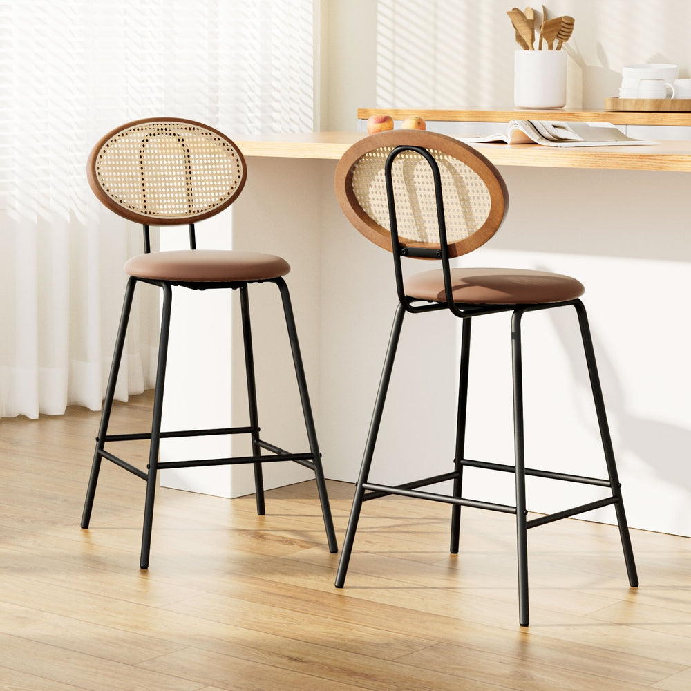 2x Bar Stools PU Leather Stools Brown by Artiss