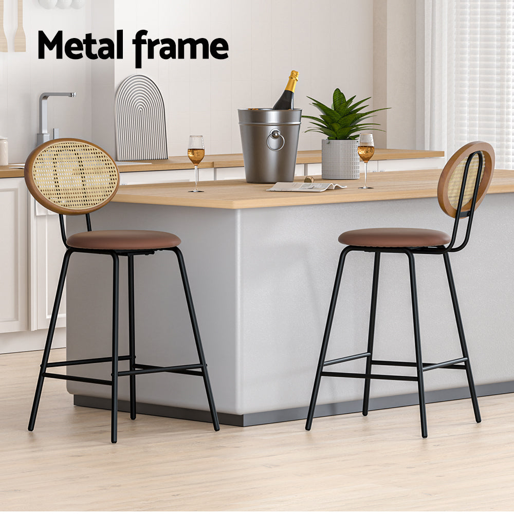 2x Bar Stools PU Leather Stools Brown by Artiss