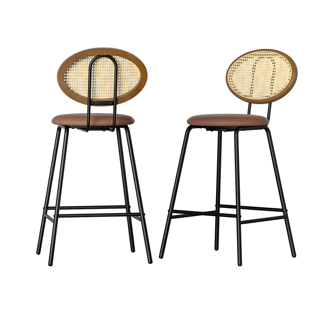 2x Bar Stools PU Leather Stools Brown by Artiss