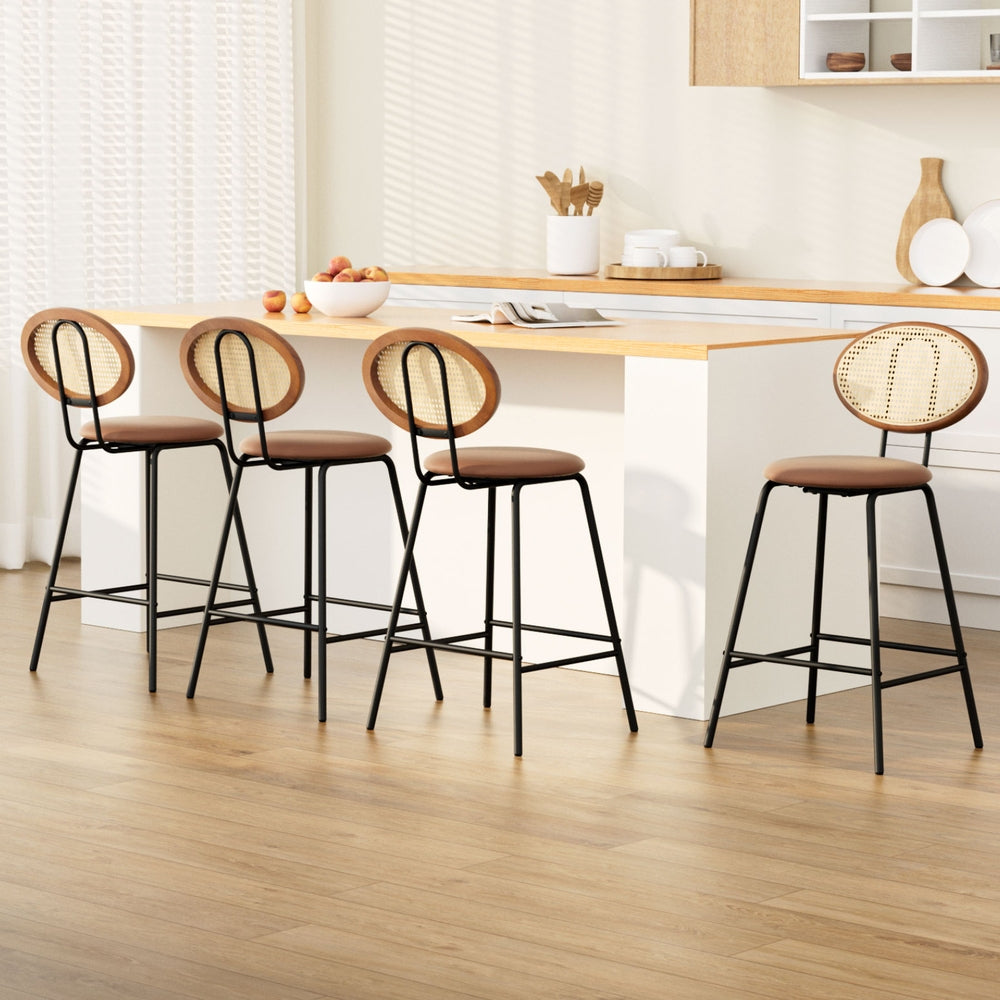4x Bar Stools PU Leather Stools Brown by Artiss