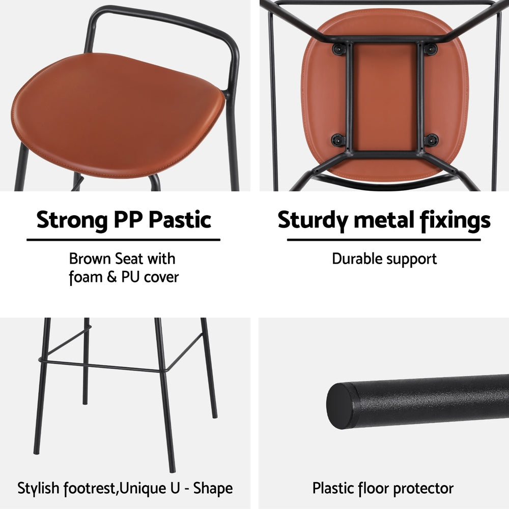 2x Bar Stools Kitchen Counter Stools Metal Brown by Artiss by Artiss