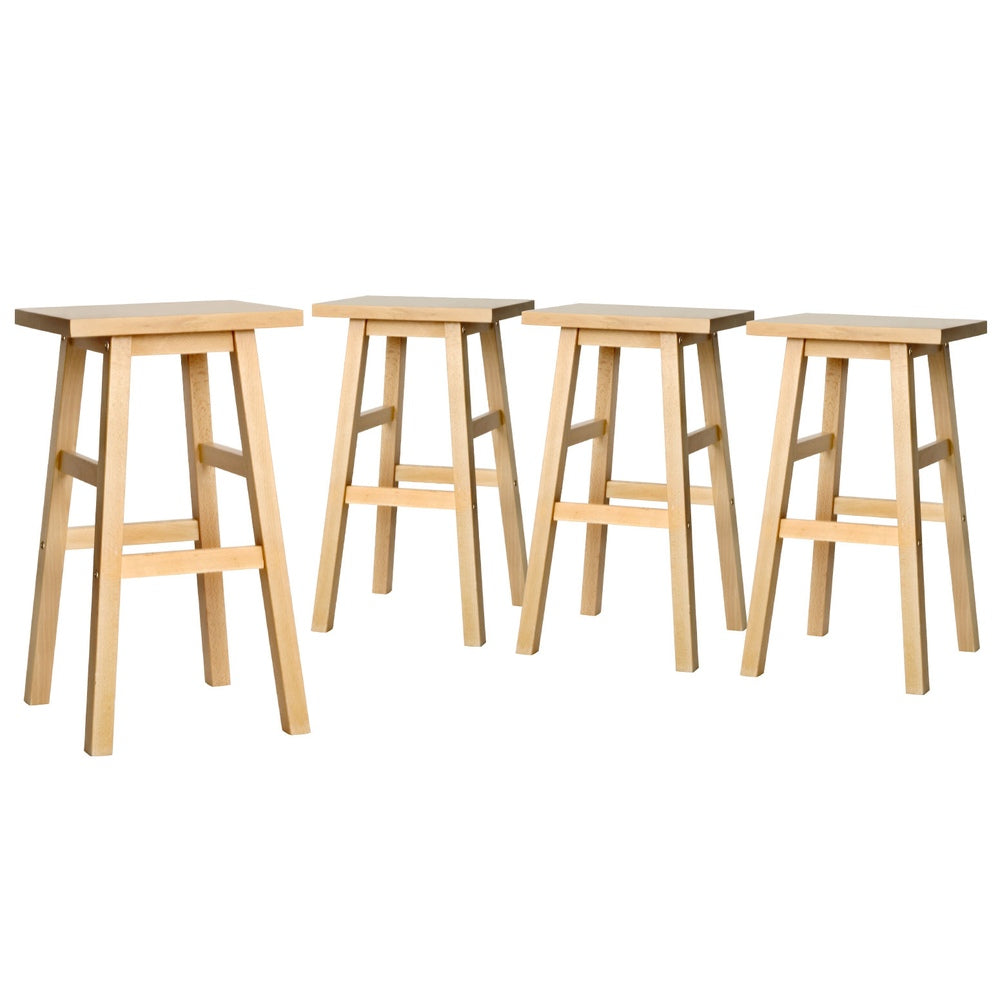 4x Solid Wood Bar Stools Kitchen Chairs - Wooden Nature by Artiss