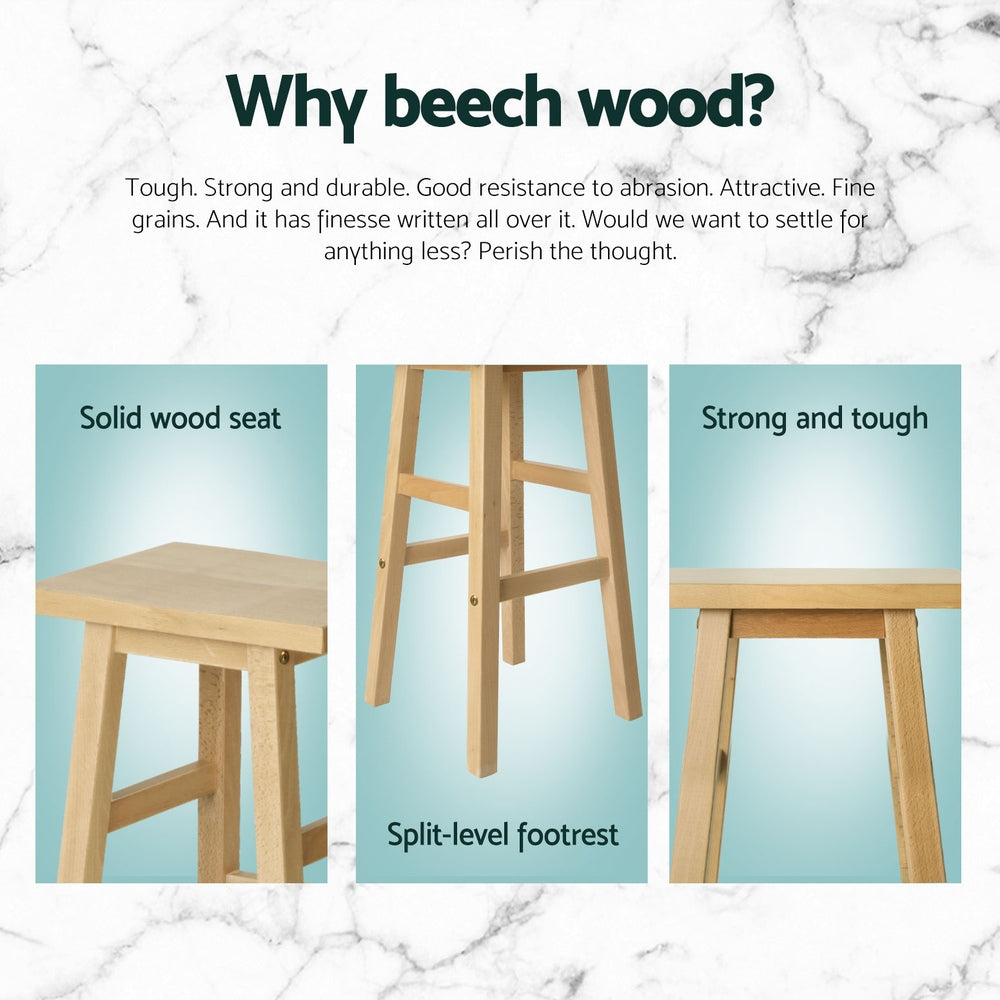 4x Solid Wood Bar Stools Kitchen Chairs - Wooden Nature by Artiss