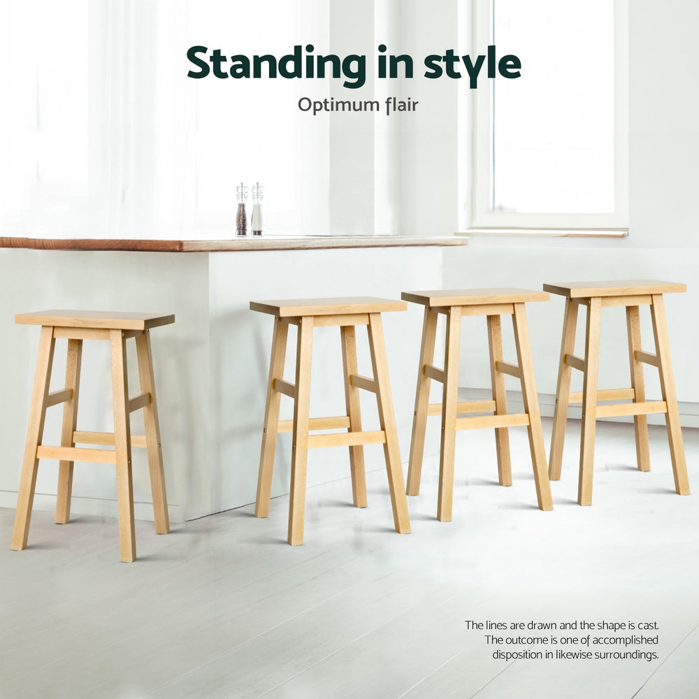 4x Solid Wood Bar Stools Kitchen Chairs - Wooden Nature by Artiss