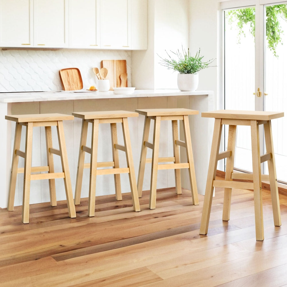 4x Solid Wood Bar Stools Kitchen Chairs - Wooden Nature by Artiss
