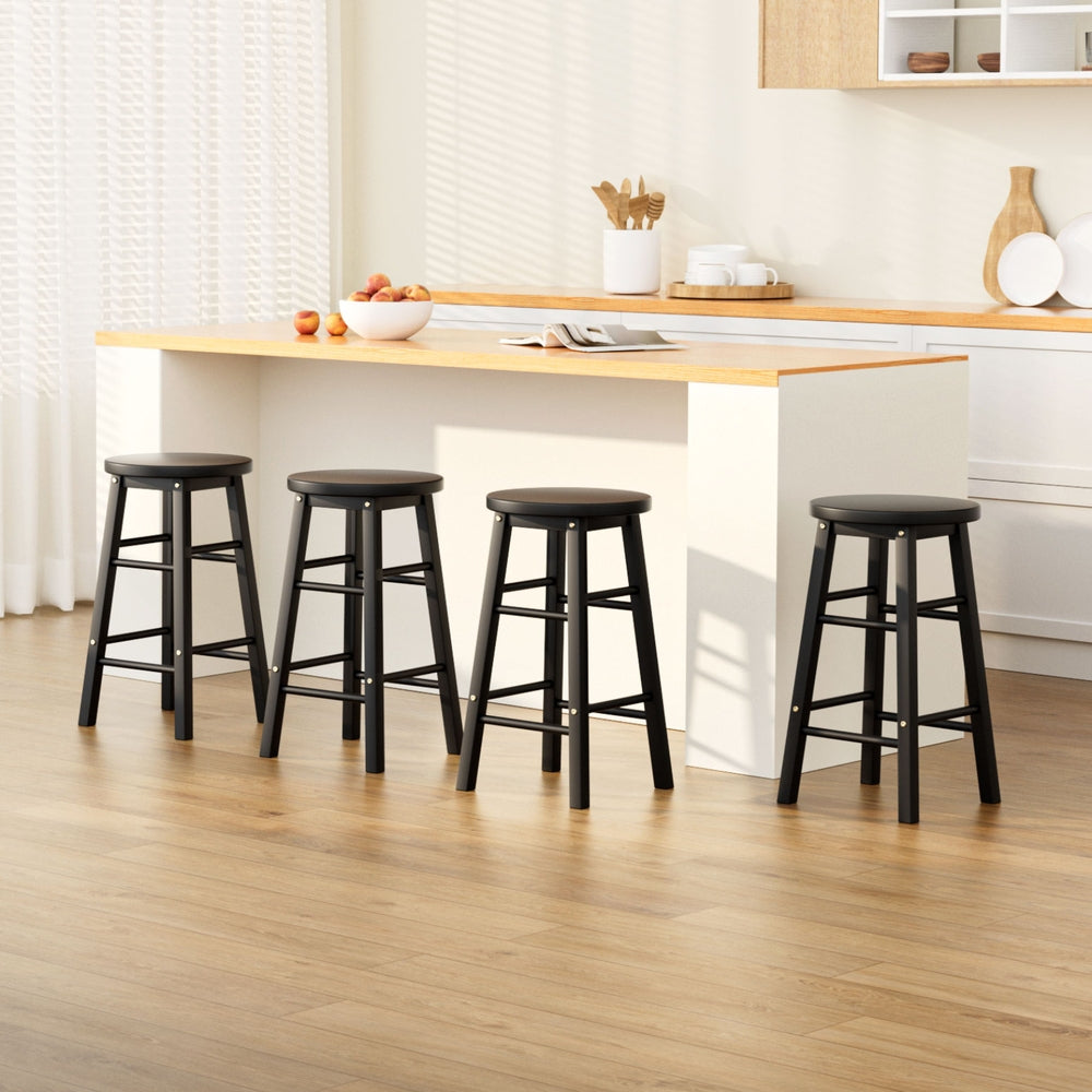 4x Bar Stools Round Chairs Wooden Black by Artiss