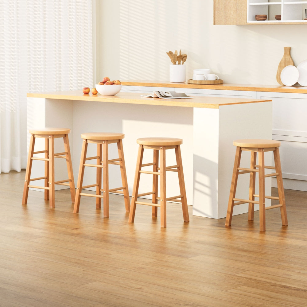 4x Solid Wood Bar Stools Round Chairs - Wooden Nature by Artiss