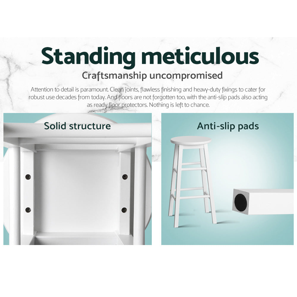 2x Bar Stools Round Chairs Wooden White By Artiss