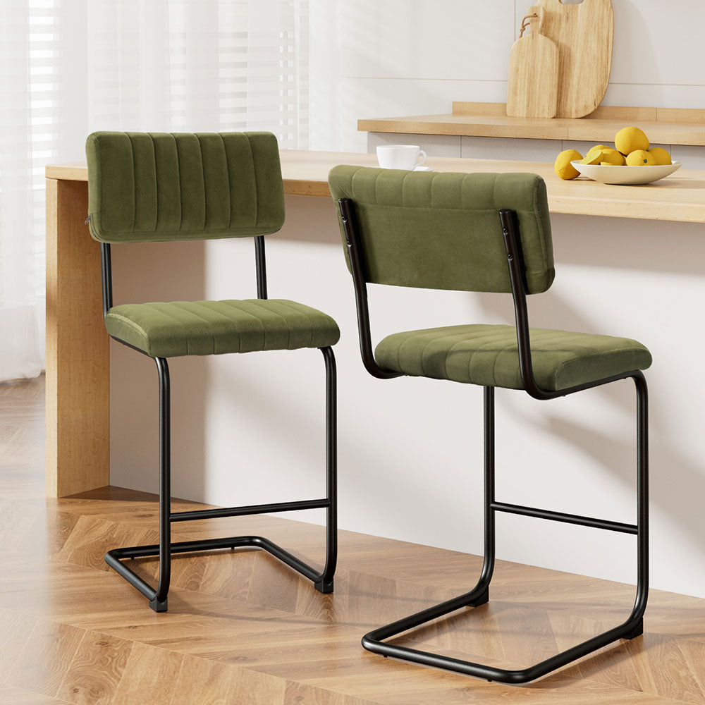 2x Bar Stools Velvet Chairs Green by Artiss