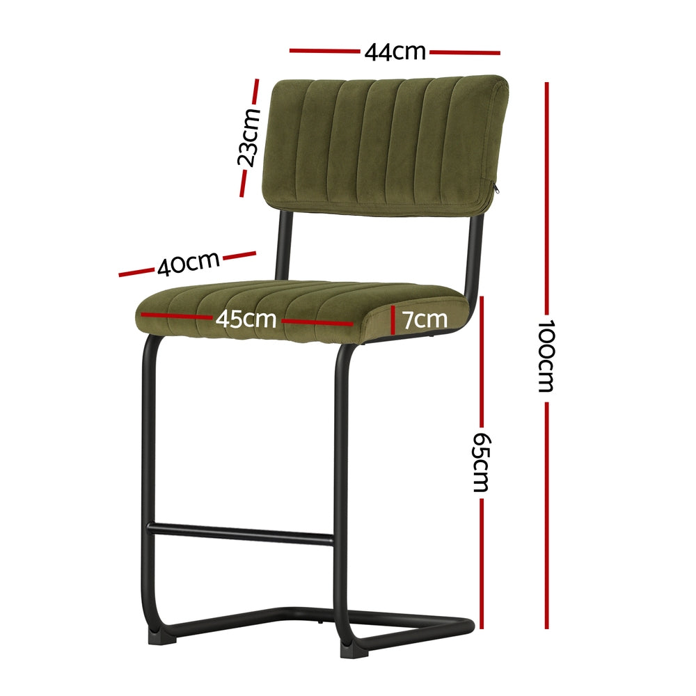 2x Bar Stools Velvet Chairs Green by Artiss