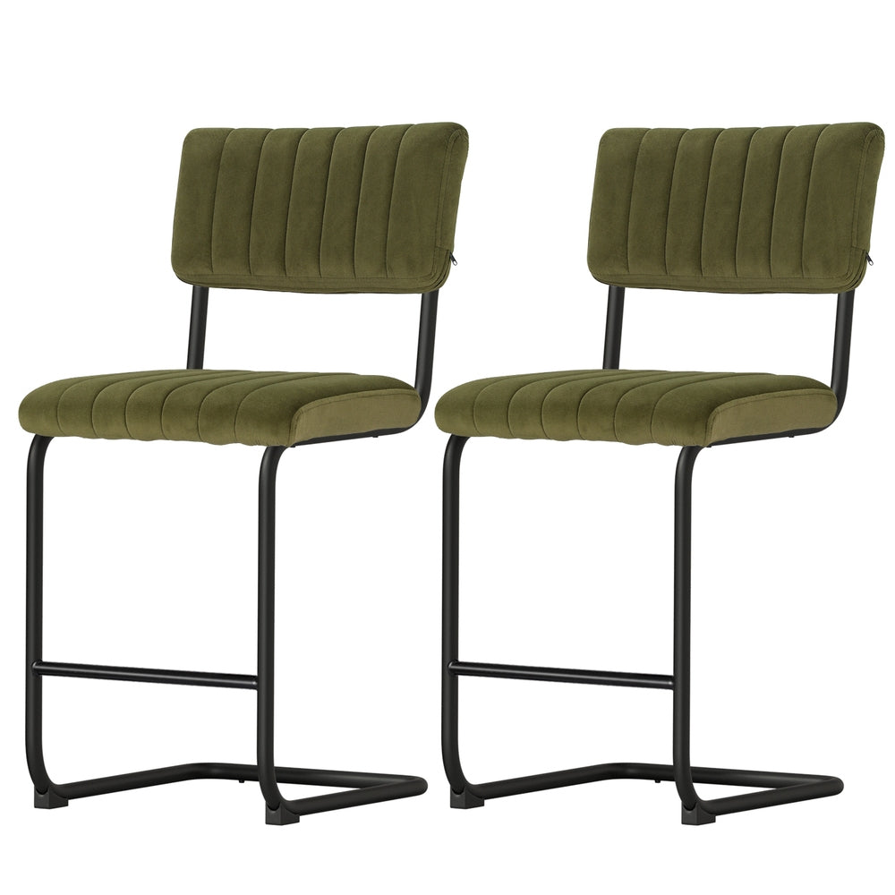 2x Bar Stools Velvet Chairs Green by Artiss