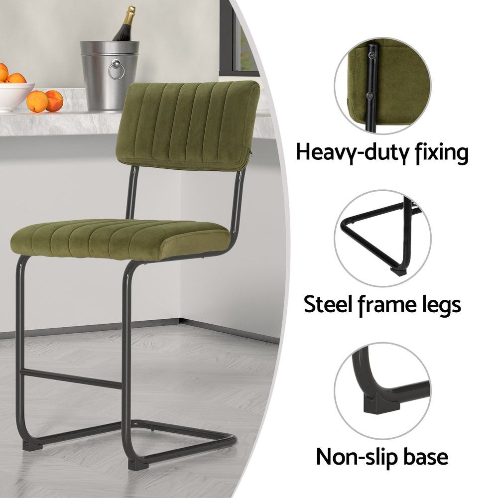 2x Bar Stools Velvet Chairs Green by Artiss