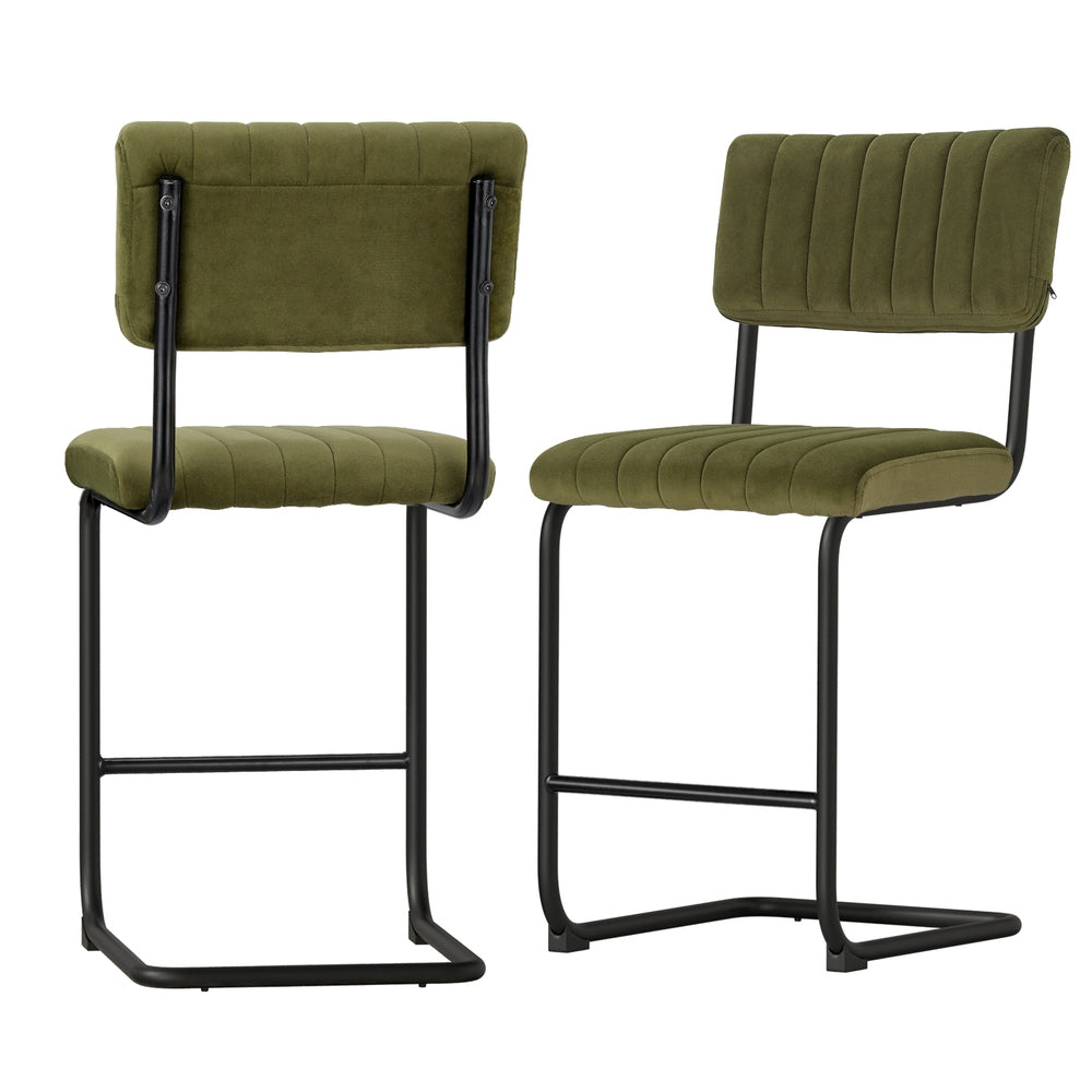 2x Bar Stools Velvet Chairs Green by Artiss