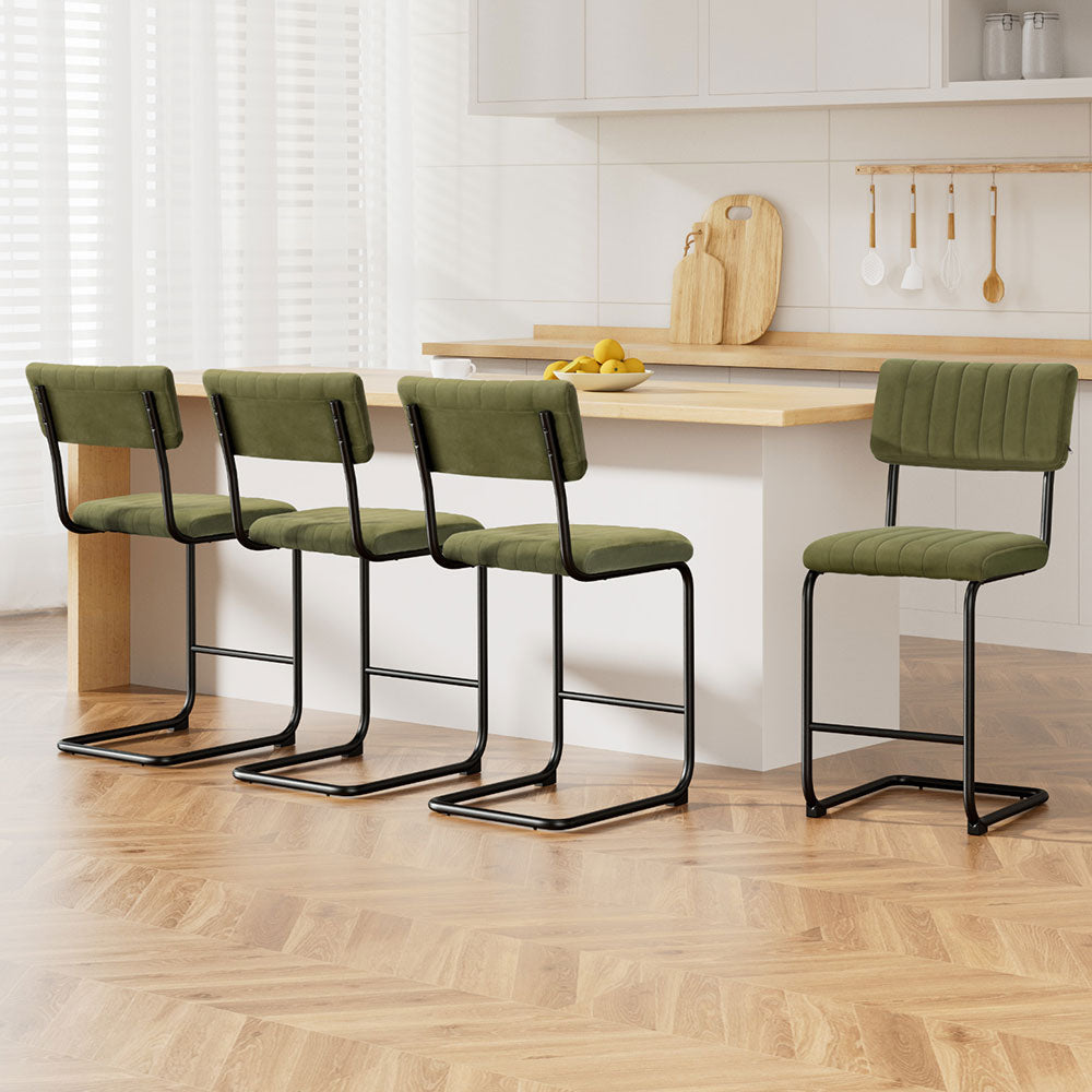 4x Bar Stools Velvet Chairs Green by Artiss