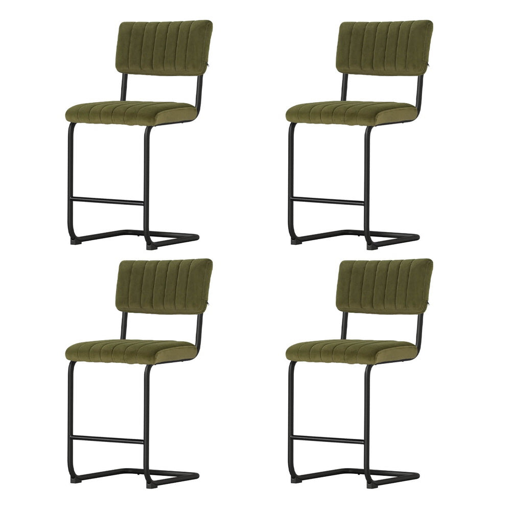 4x Bar Stools Velvet Chairs Green by Artiss