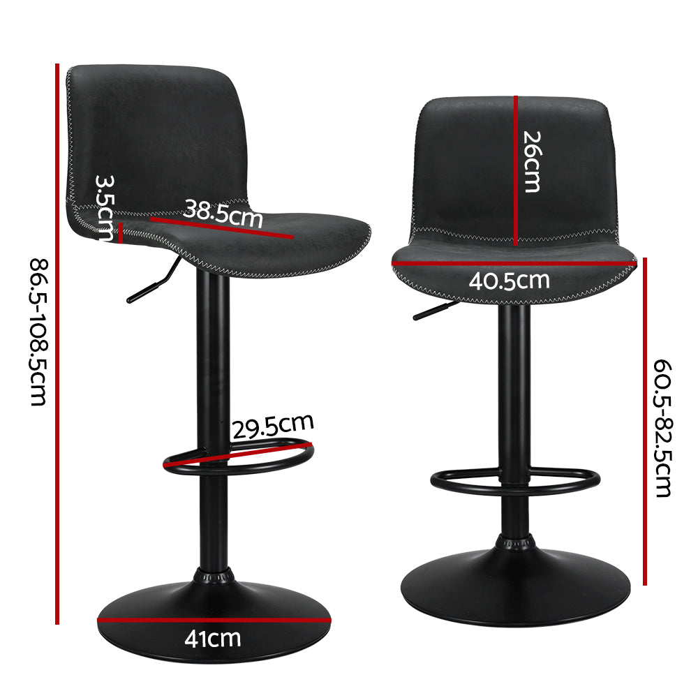 2x Bar Stools Kitchen Swivel Bar Stool Gas Lift Chairs Barstools Black by Artiss