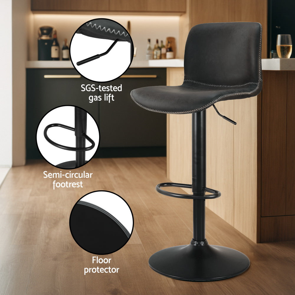 4x Bar Stools Kitchen Swivel Gas Lift Chairs Black by Artiss