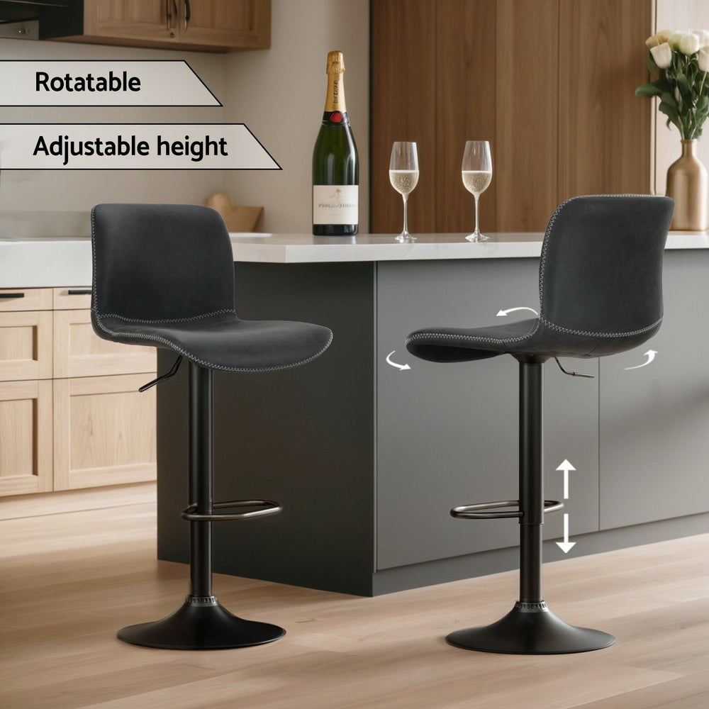 4x Bar Stools Kitchen Swivel Gas Lift Chairs Black by Artiss