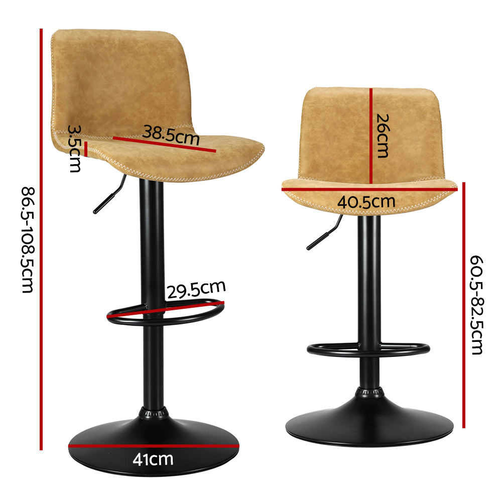 2x Bar Stools Kitchen Swivel Bar Stool Gas Lift Chairs Barstools Brown by Artiss