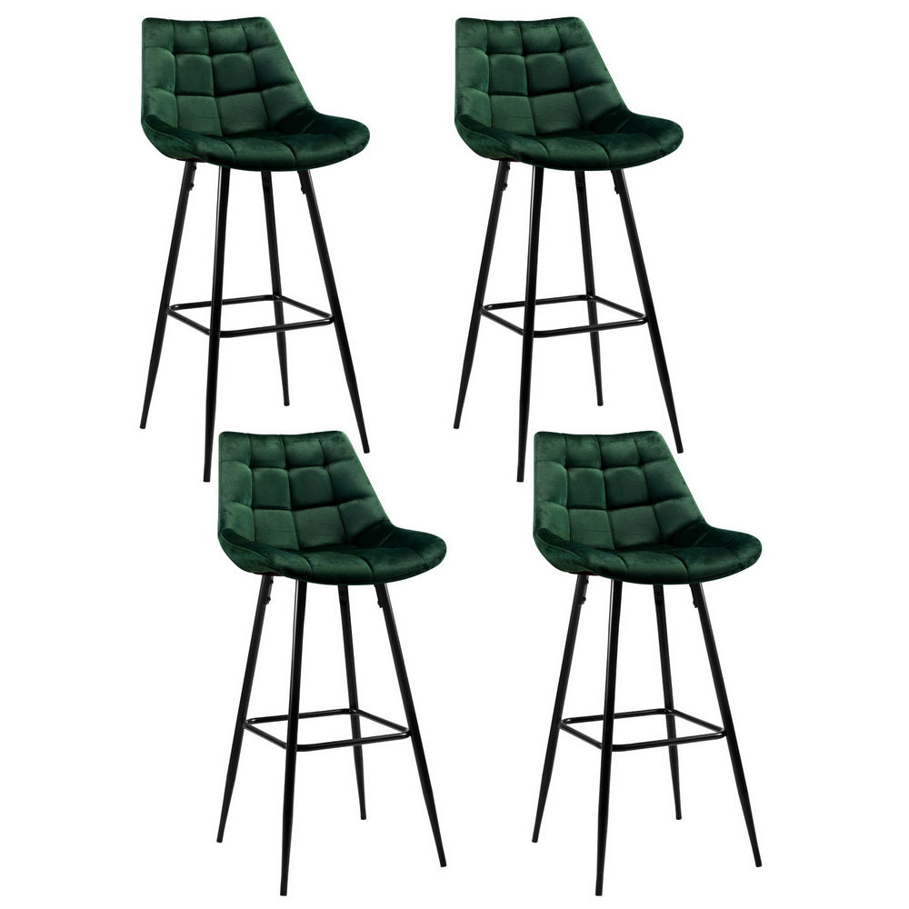 4x Velvet Bar Stools Chairs Green by Artiss