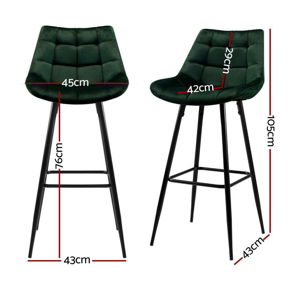 4x Velvet Bar Stools Chairs Green by Artiss
