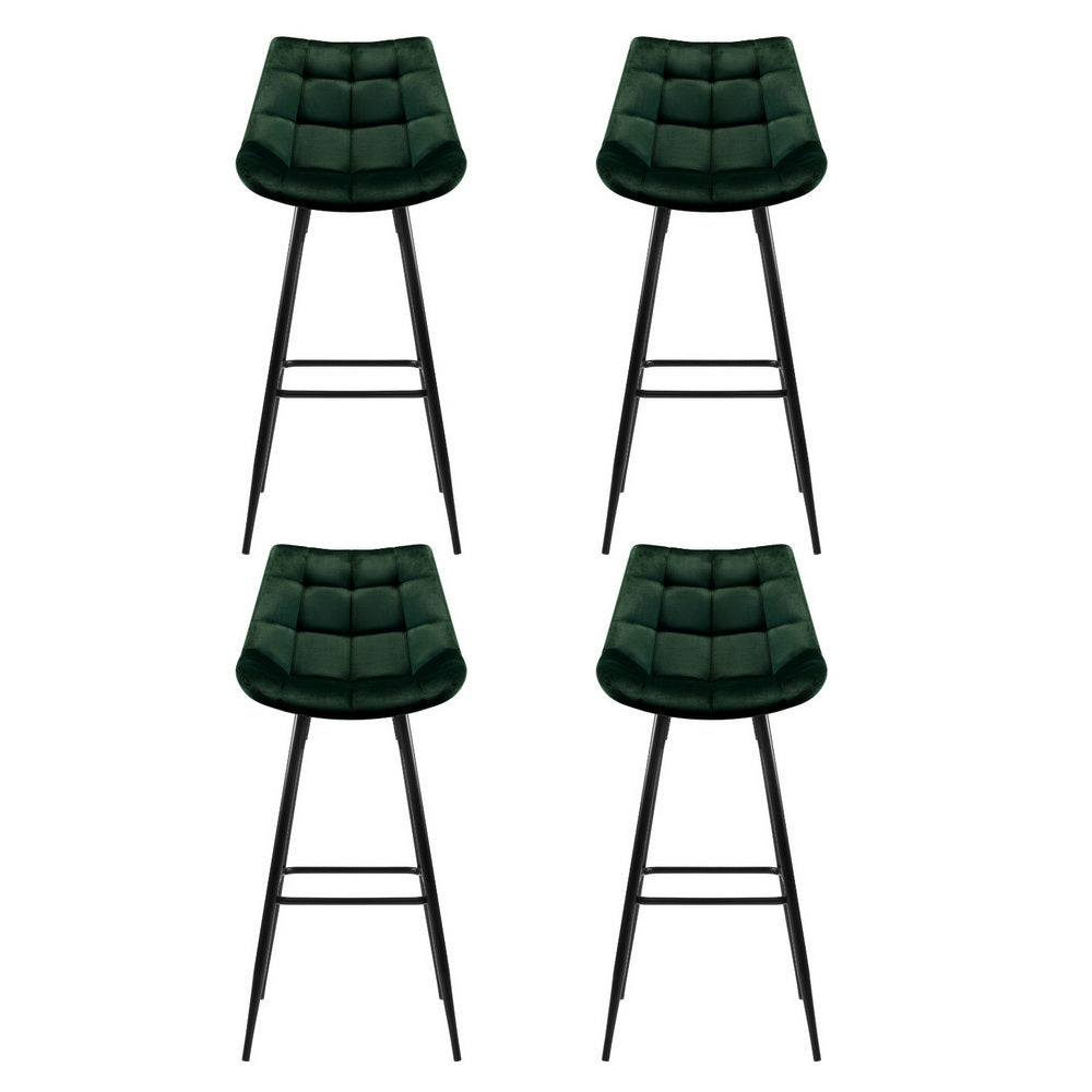 4x Velvet Bar Stools Chairs Green by Artiss