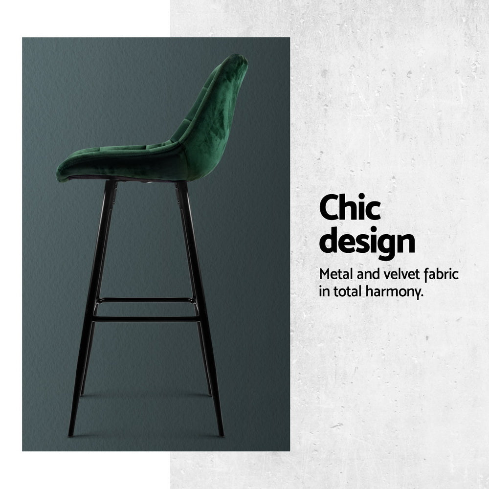 4x Velvet Bar Stools Chairs Green by Artiss