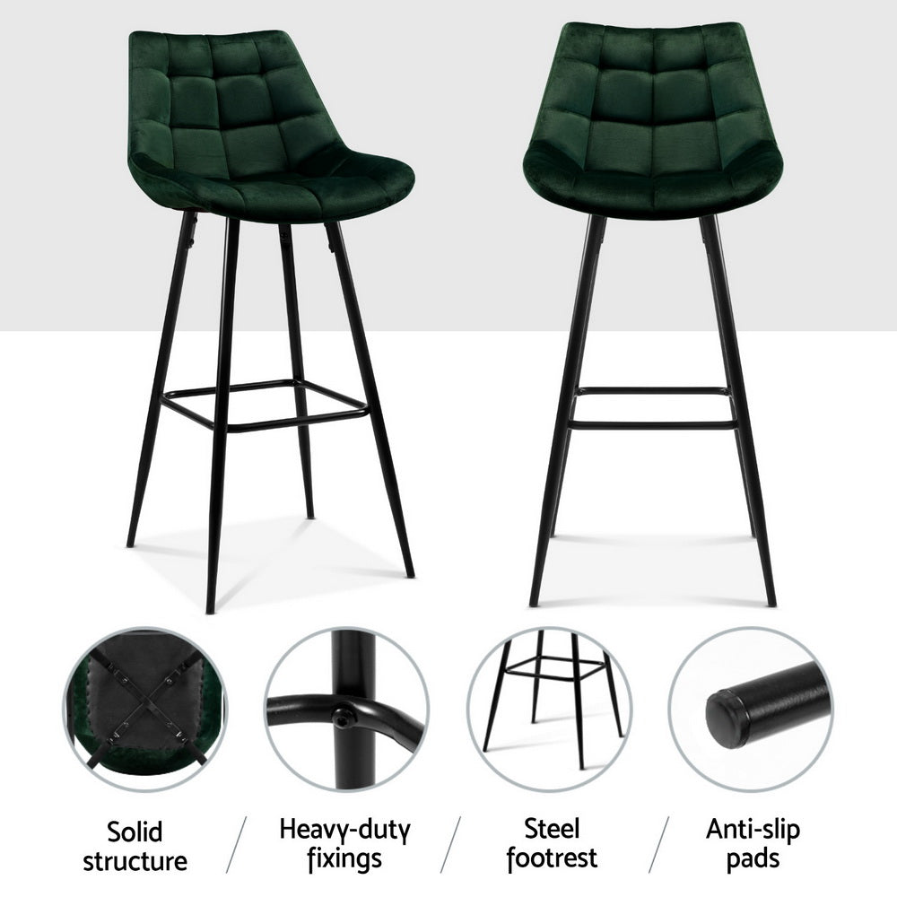 4x Velvet Bar Stools Chairs Green by Artiss