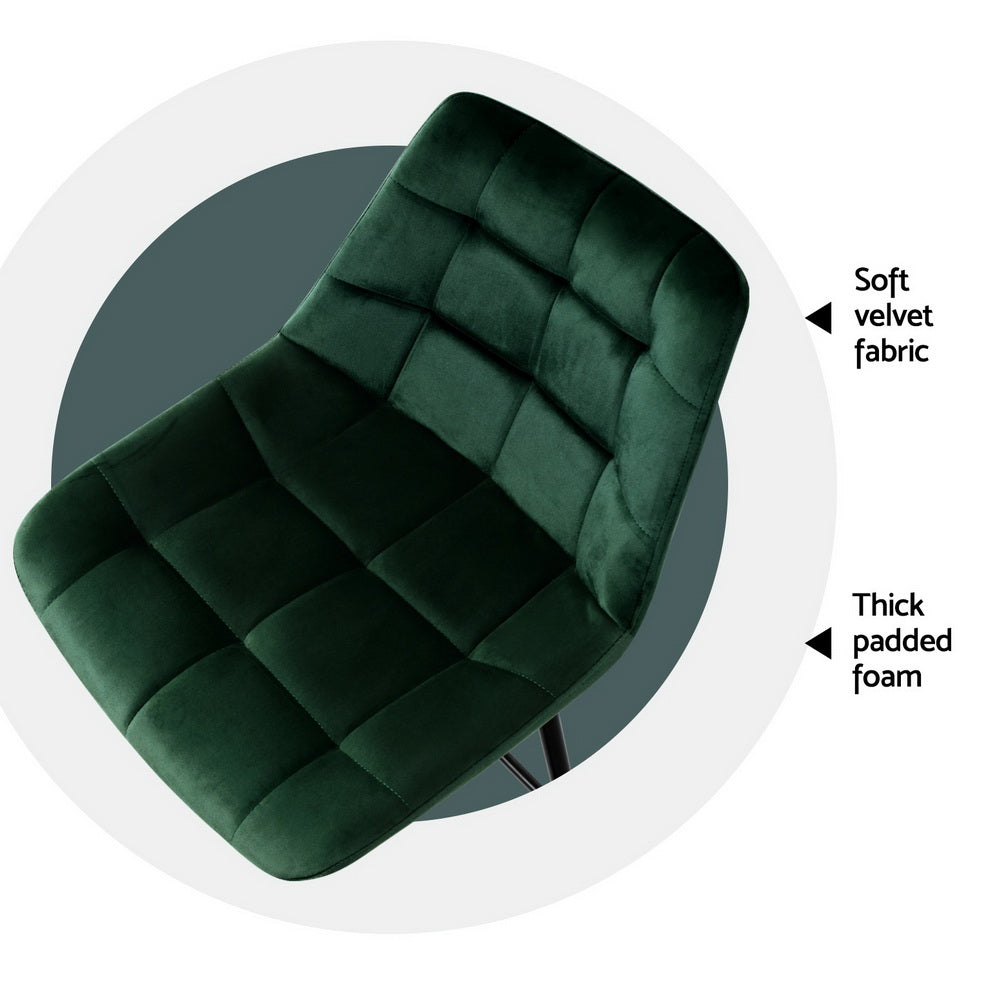4x Velvet Bar Stools Chairs Green by Artiss