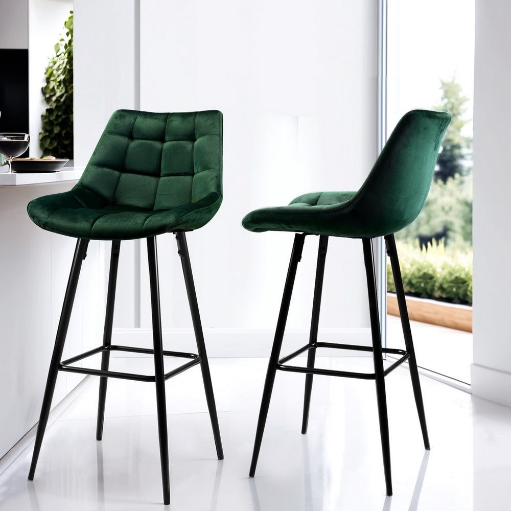 4x Velvet Bar Stools Chairs Green by Artiss