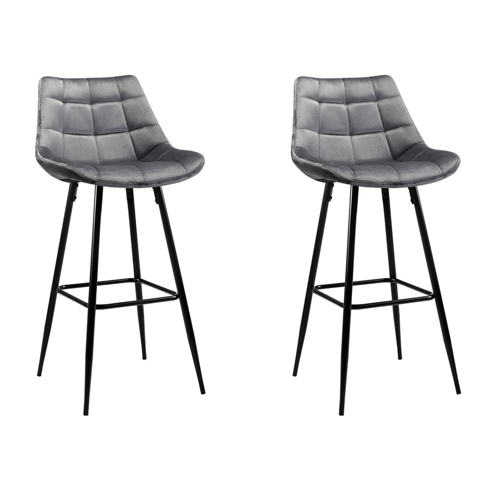 2x Bar Stools Velvet Chairs Grey by Artiss