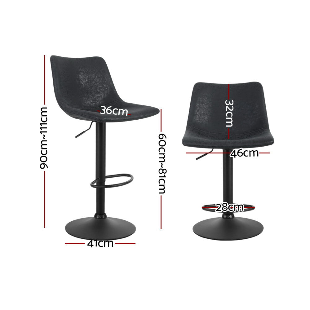 2x Bar Stools Vintage Leather Swivel Gas Lift Black by Artiss