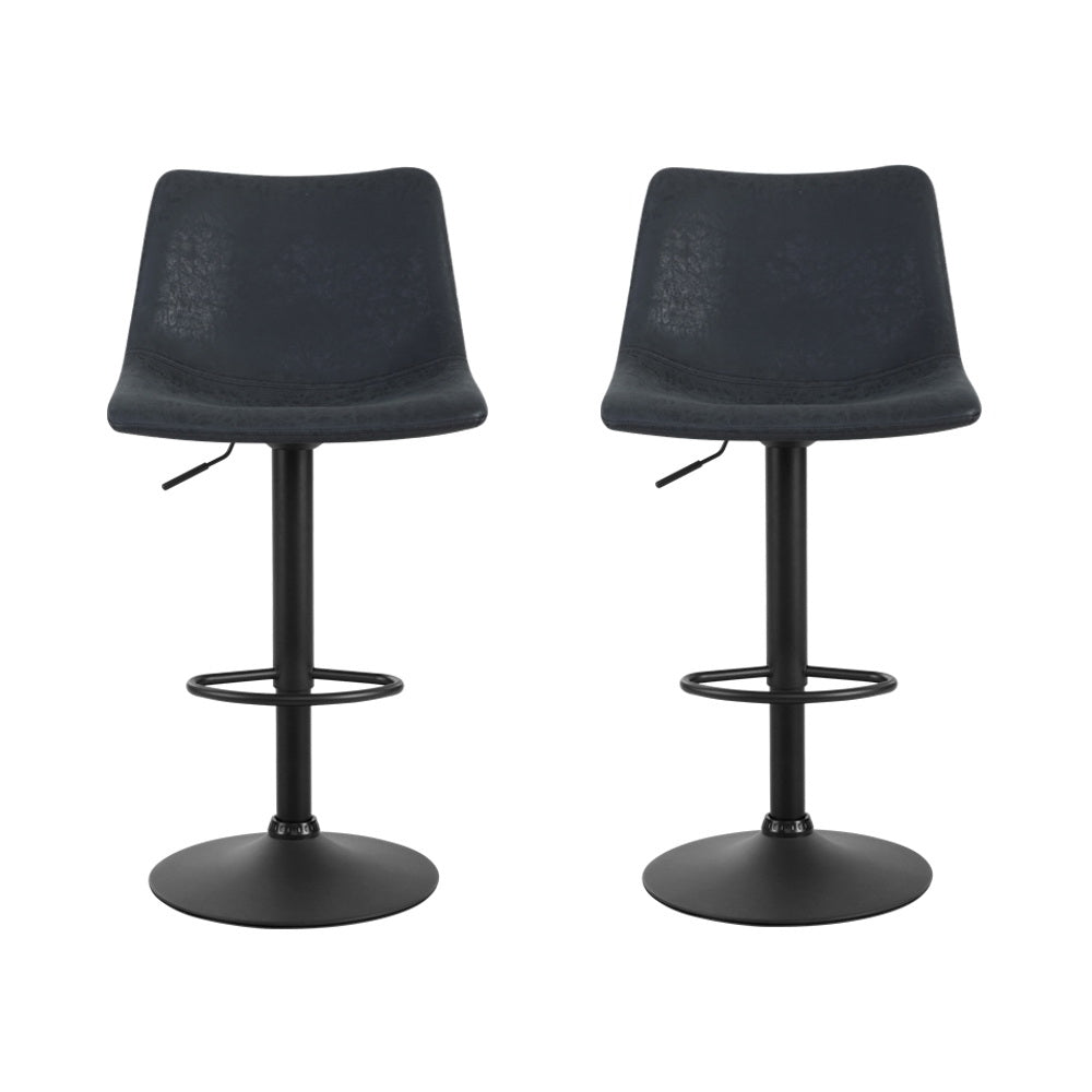 2x Bar Stools Vintage Leather Swivel Gas Lift Black by Artiss