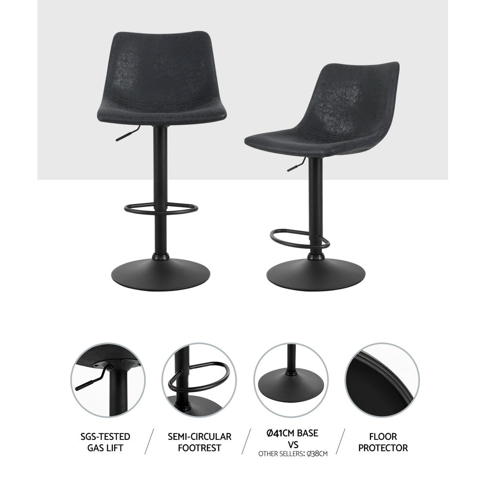 2x Bar Stools Vintage Leather Swivel Gas Lift Black by Artiss