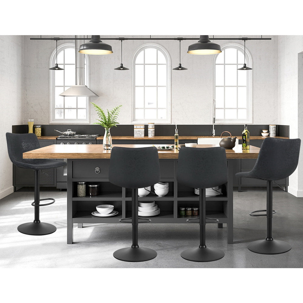 2x Bar Stools Vintage Leather Swivel Gas Lift Black by Artiss