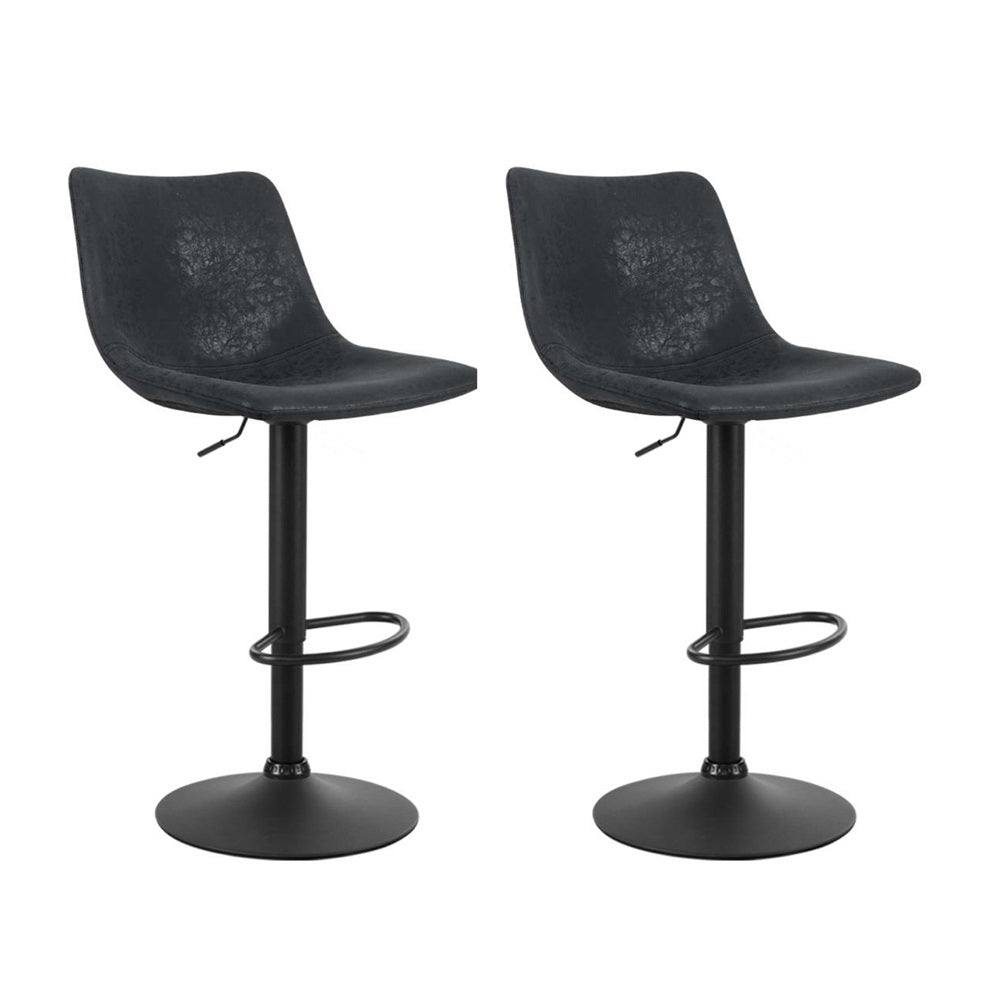 2x Bar Stools Vintage Leather Swivel Gas Lift Black by Artiss