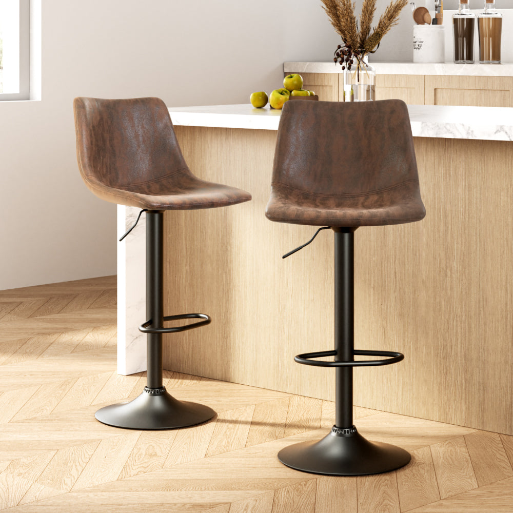 2x Bar Stools Vintage Leather Swivel Gas Lift Brown by Artiss