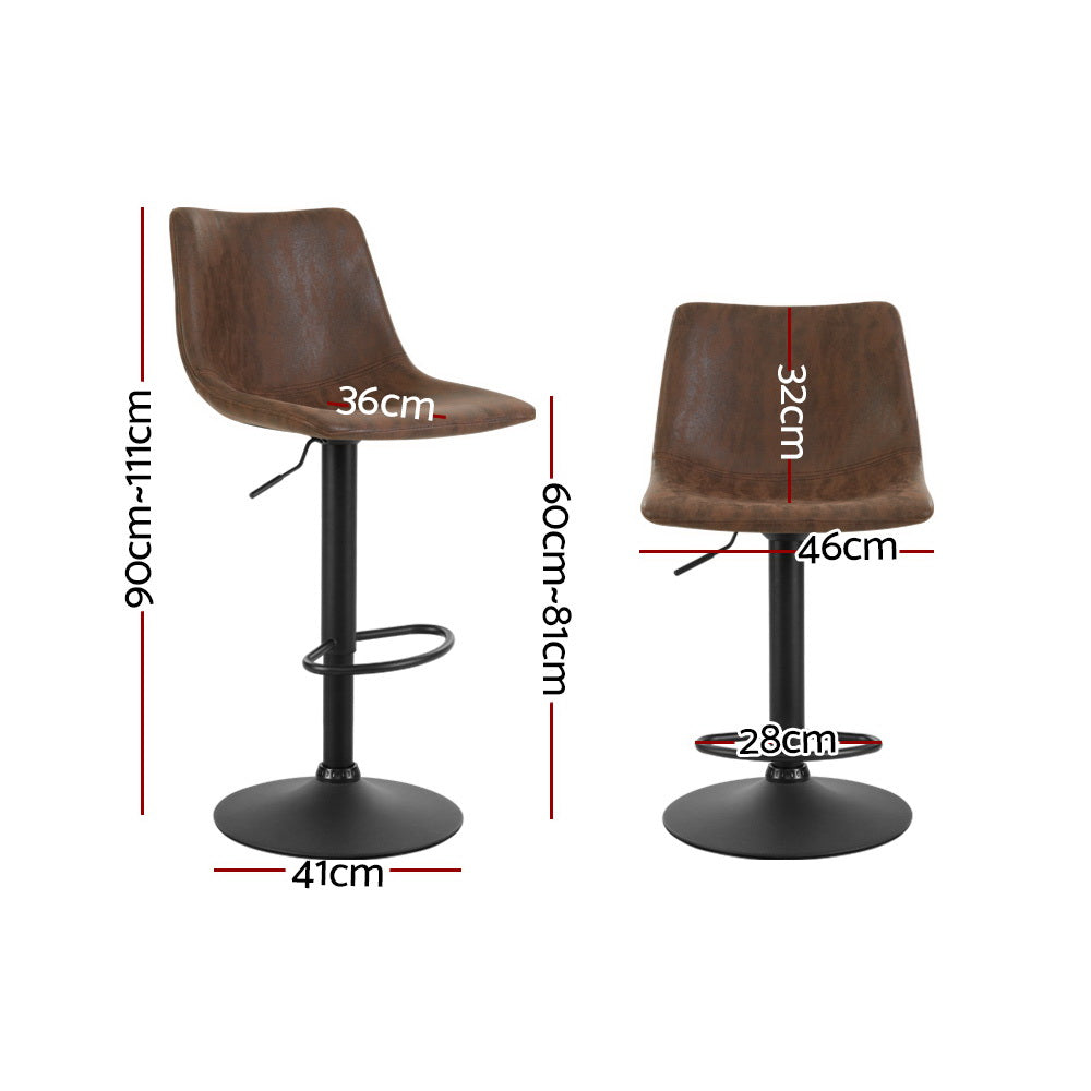 2x Bar Stools Vintage Leather Swivel Gas Lift Brown by Artiss