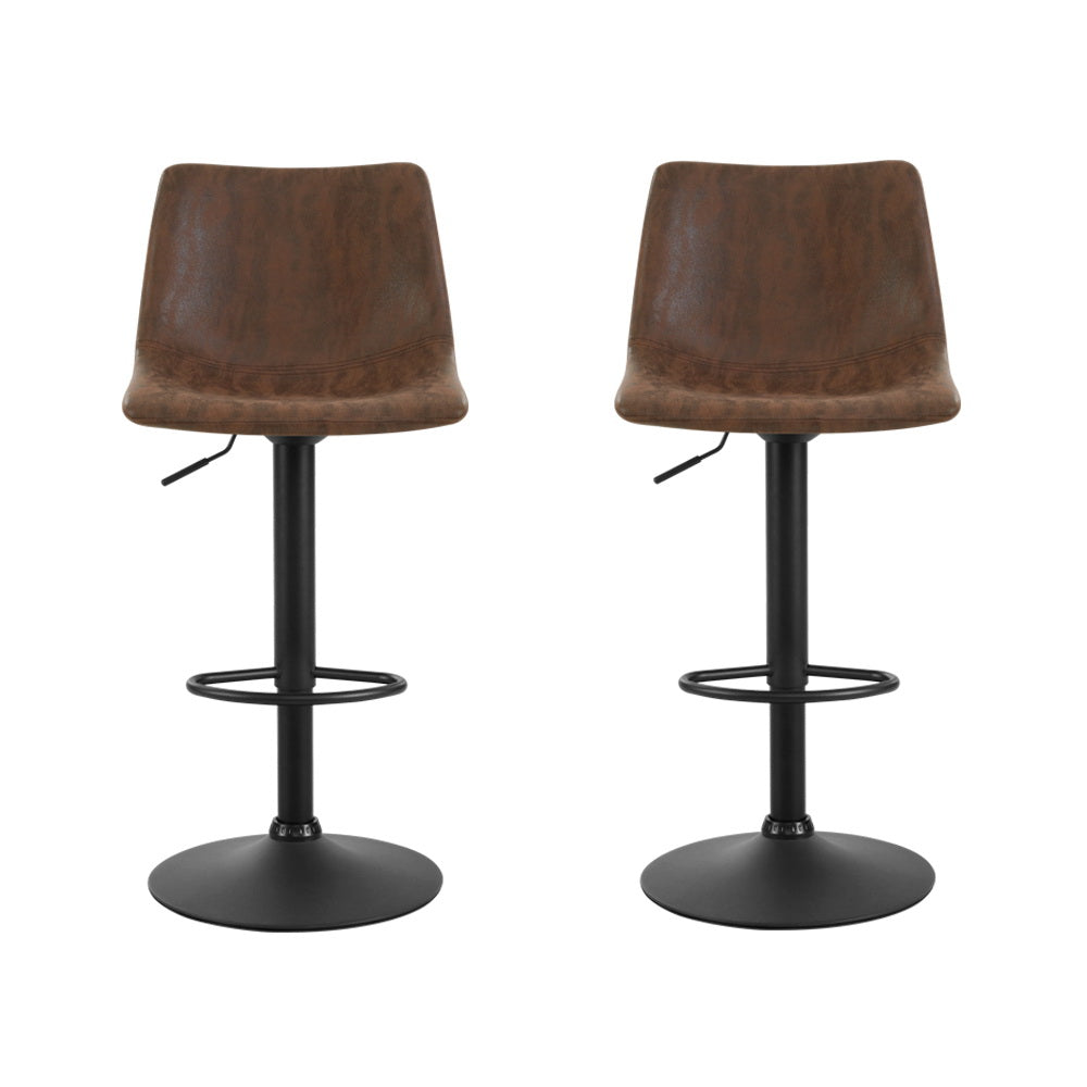 2x Bar Stools Vintage Leather Swivel Gas Lift Brown by Artiss