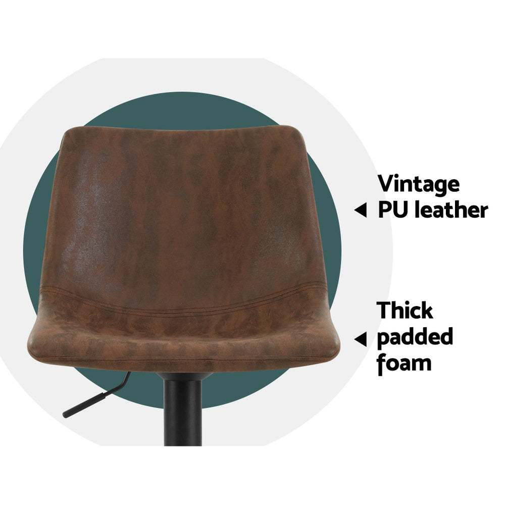 2x Bar Stools Vintage Leather Swivel Gas Lift Brown by Artiss