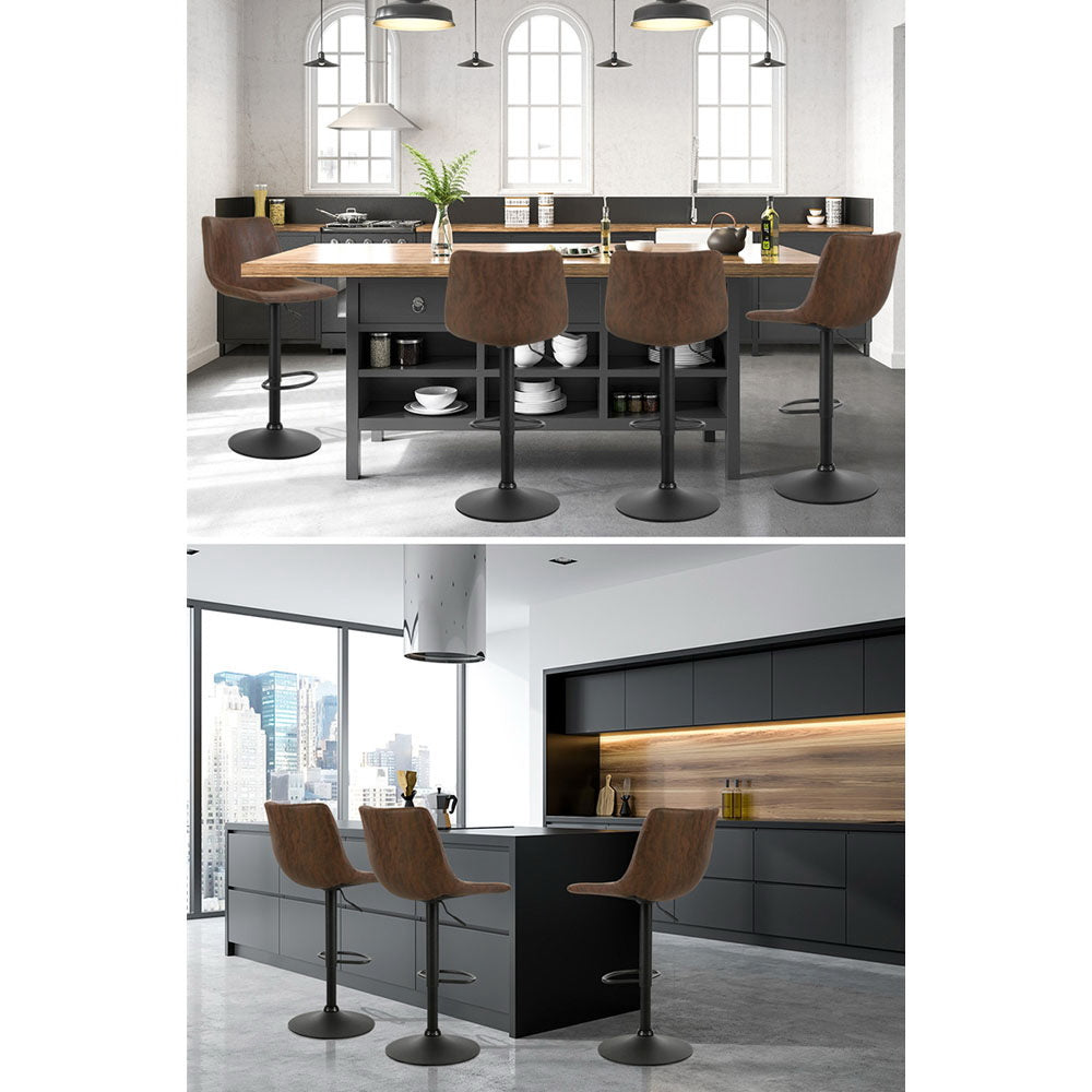 2x Bar Stools Vintage Leather Swivel Gas Lift Brown by Artiss