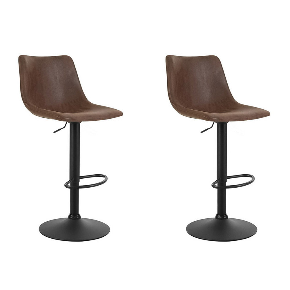 2x Bar Stools Vintage Leather Swivel Gas Lift Brown by Artiss