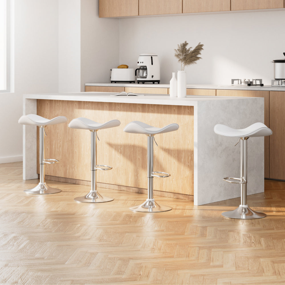 4x Bar Stools Leather Gas Lift Chair White by Artiss