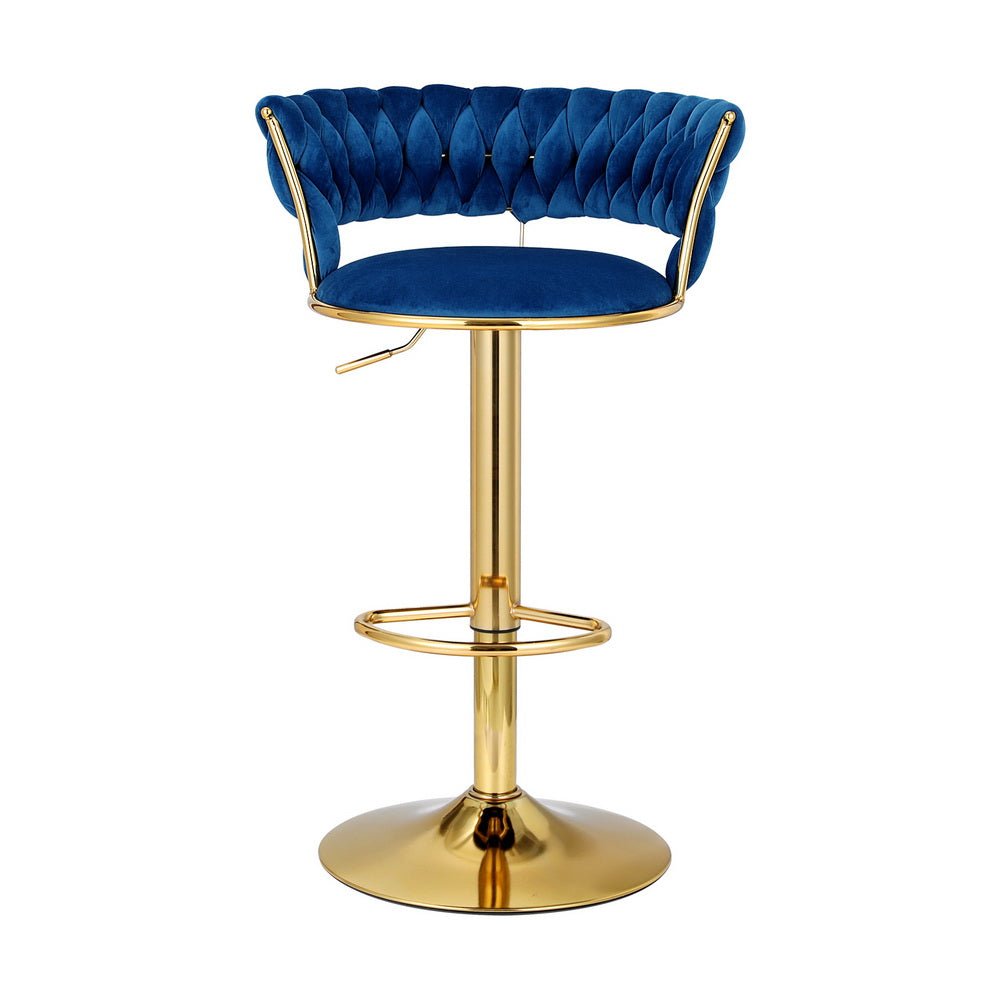 Bar Stools Gas Lift Velvet Woven Backrest Navy by Artiss